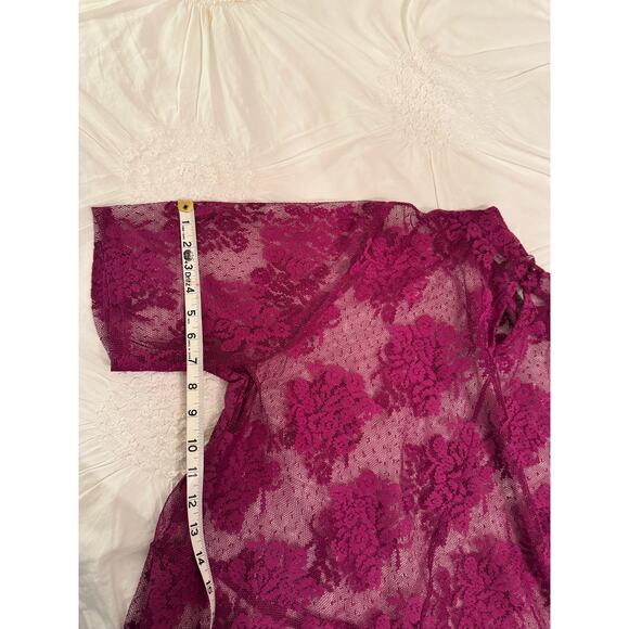 Ethereal Purple Lace Top Sz 22/24 Romantic Sheer Floral Mock Neck Fairy Blouse - Picture 9 of 9
